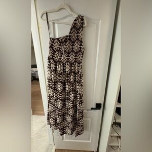 Hill House Brown and Cream Floral One-Shoulder Dress